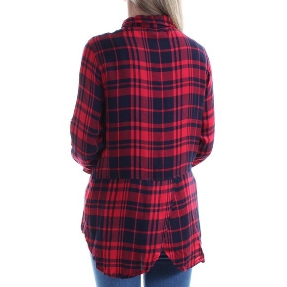 Lucky Brand Red Plaid Cuffed Collared Button Up Top Size Small - Picture 2 of 8